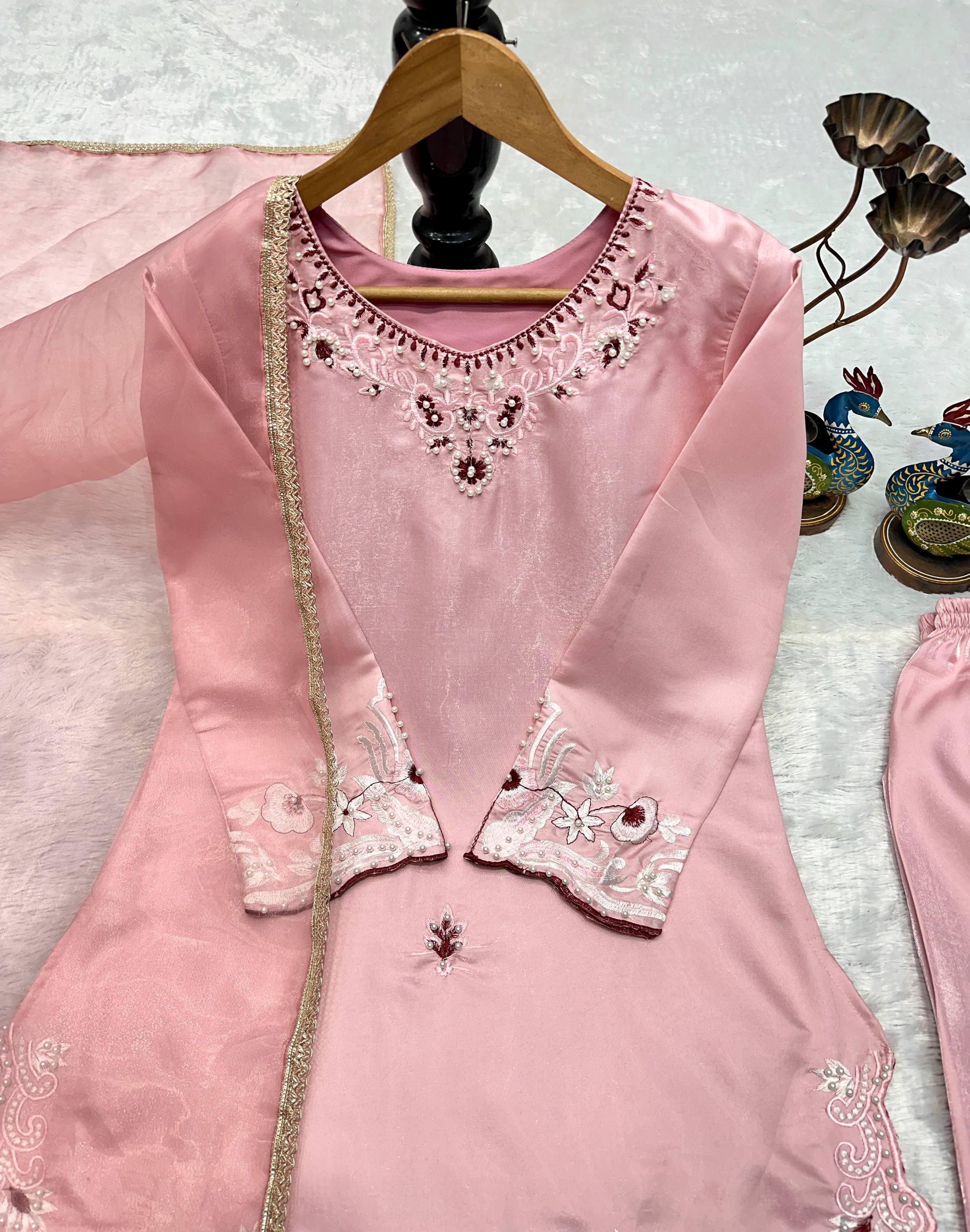 Bespoke Peach Satin Ensemble